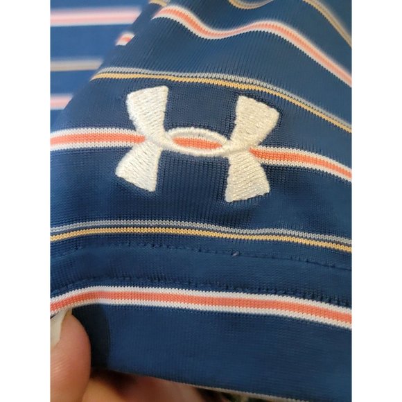 Under Armour Golf Polo‎ Shirt Short Sleeve Moisture Wicking Blue Striped Size XL - Picture 4 of 5